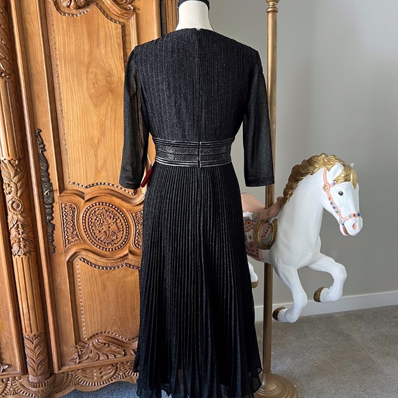 NWT Mac Duggal 30750 Size 6 Black Shimmering 3/4 Sleeve A-line Midi Dress - Picture 9 of 15